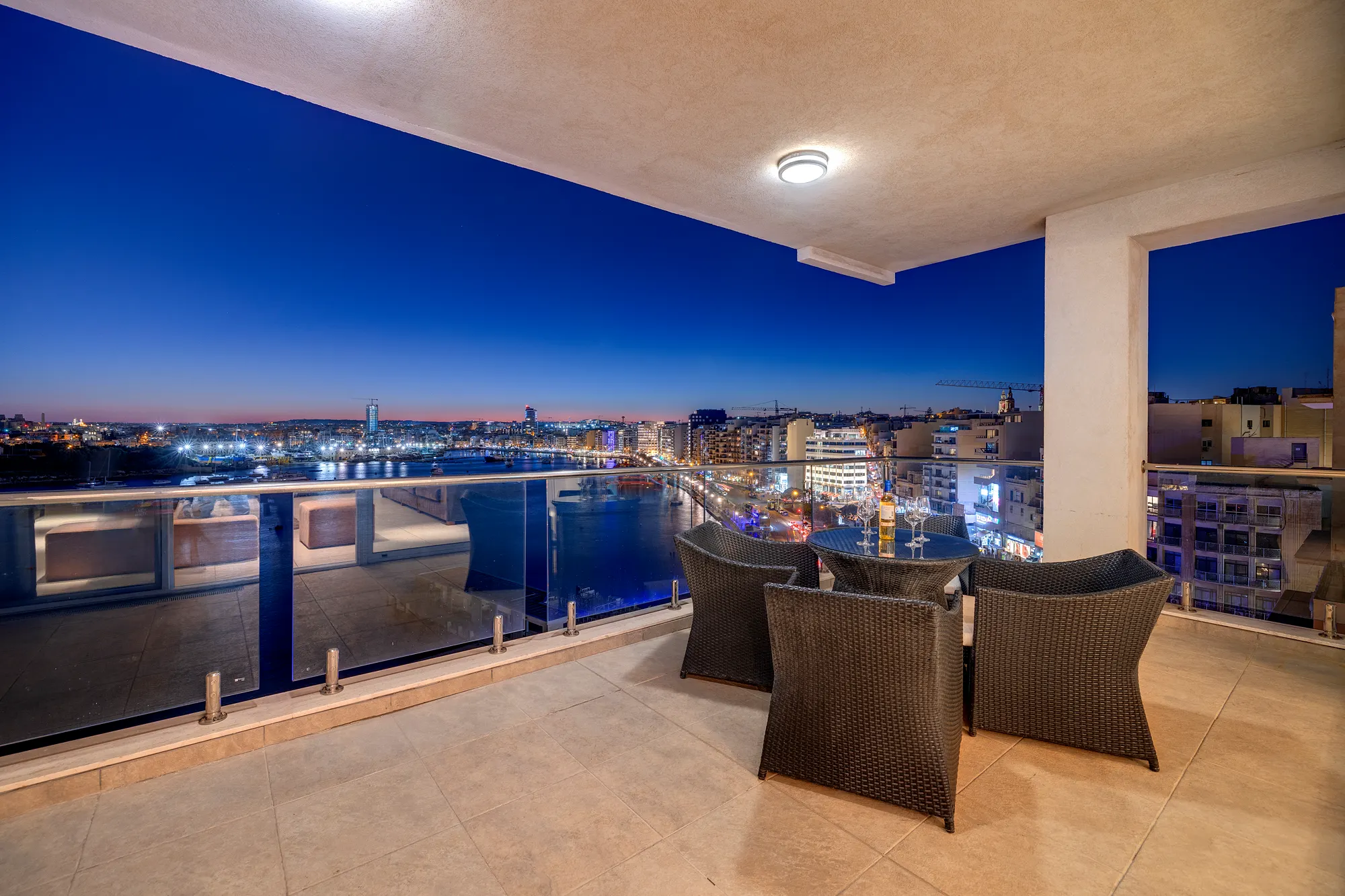Dusk Sliema Seafront Interior — interior and architectural photography by Stephen Galea, Malta