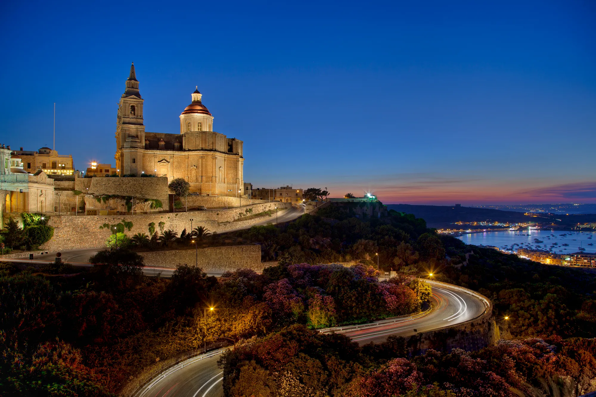 Mellieha Parish Church Dusk Blue Hour — Malta location photography by Stephen Galea, Malta