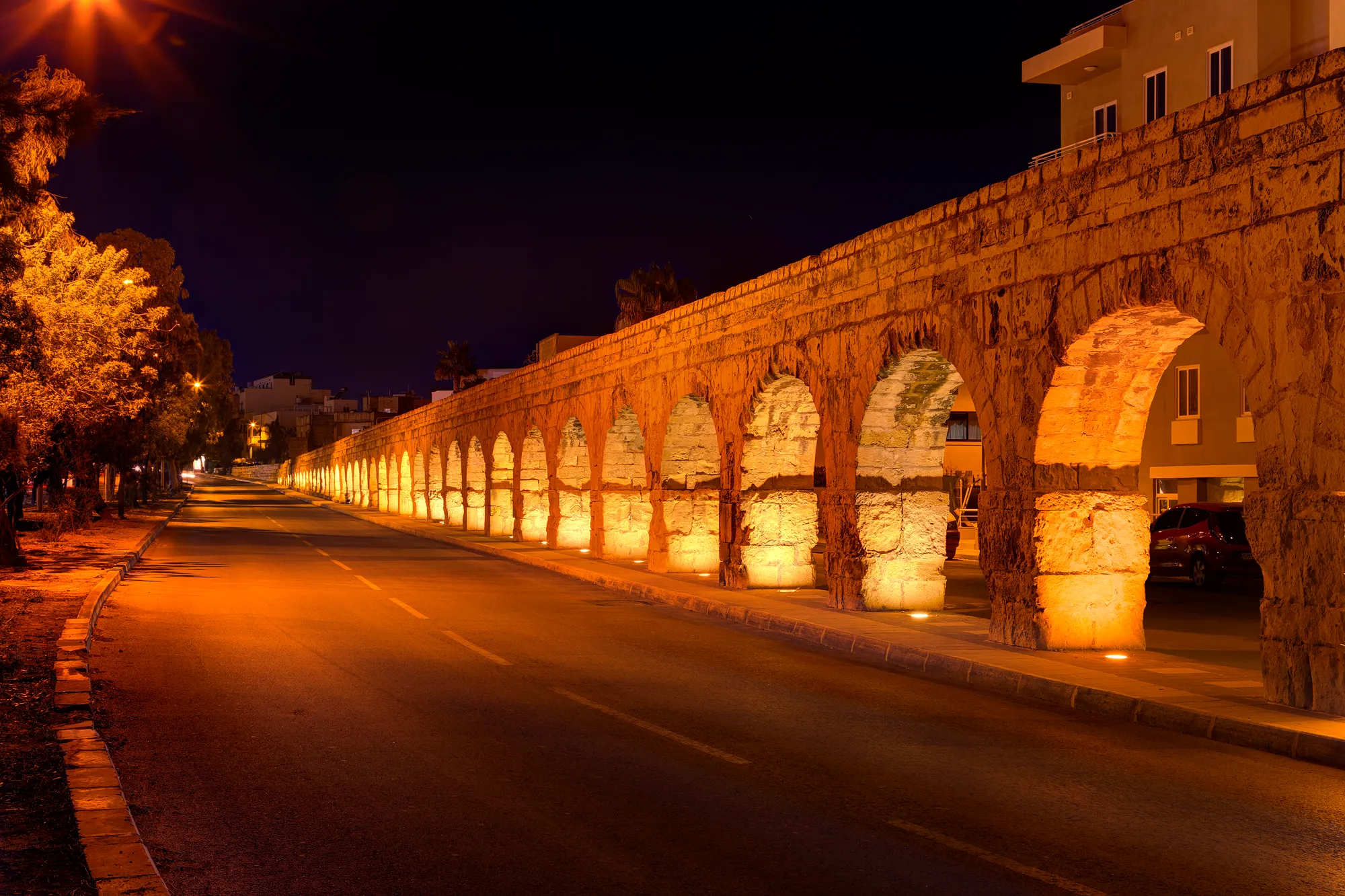 Wignacourt Aqueduct Long Exposure Light Trails Night — Malta location photography by Stephen Galea, Malta