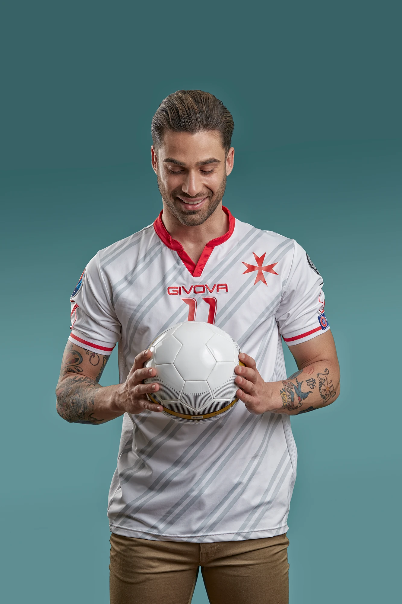 Givova Football Player Tattoo — commercial portrait by Stephen Galea, Malta