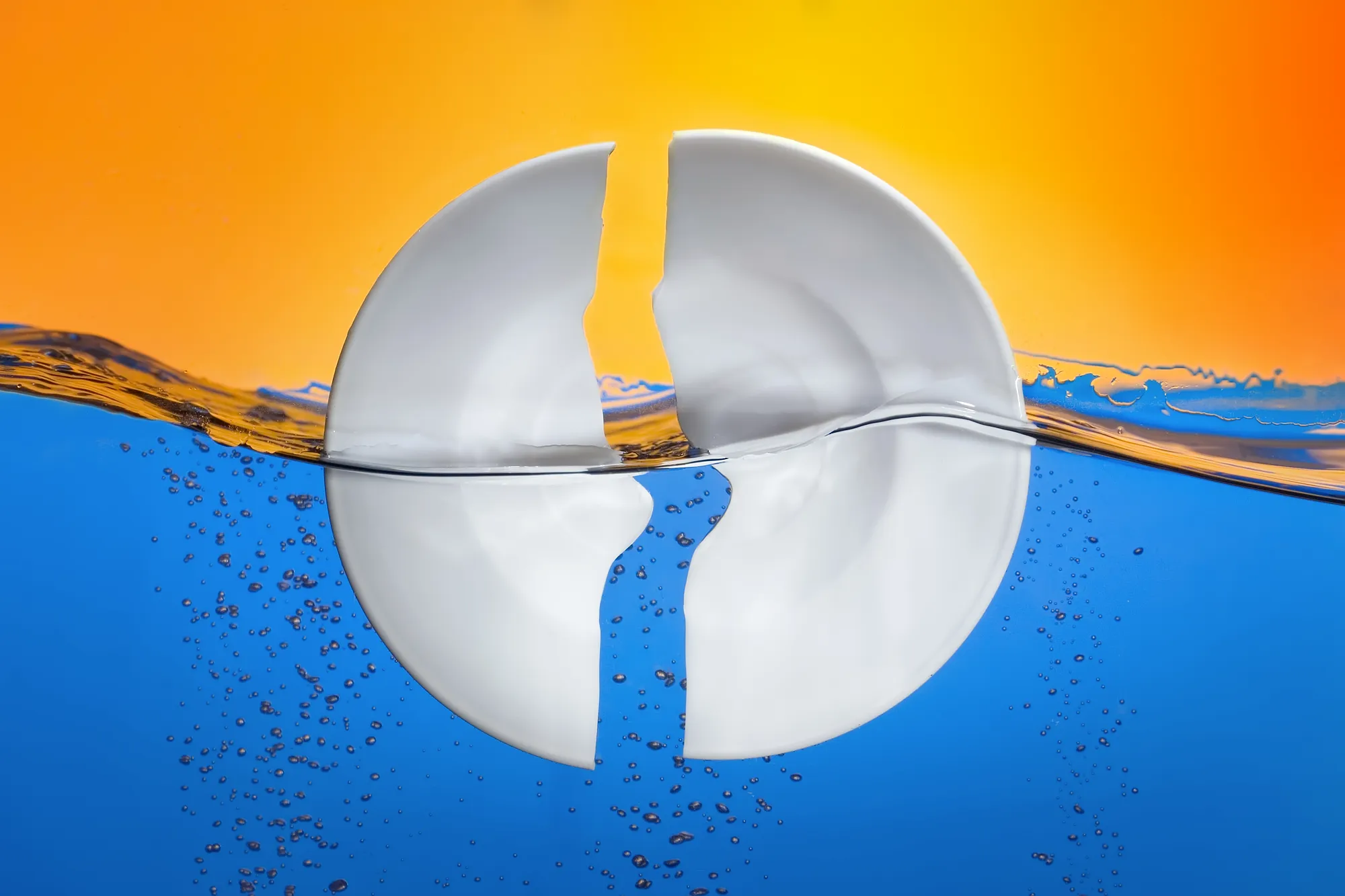 Broken Ceramic Dish Water Reflection Product — product photography by Stephen Galea, Malta