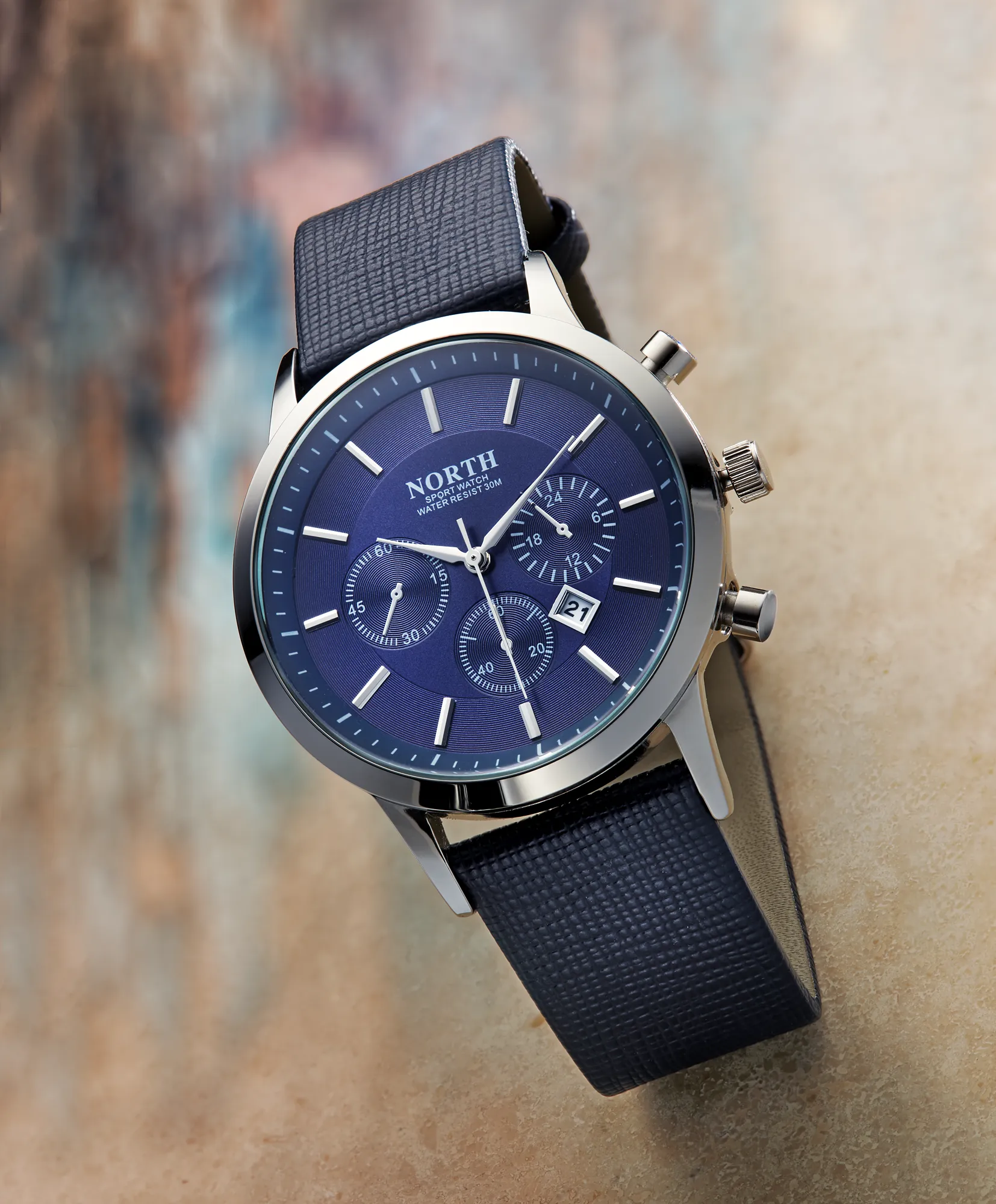 Navy Blue Chronograph Watch Product — product photography by Stephen Galea, Malta