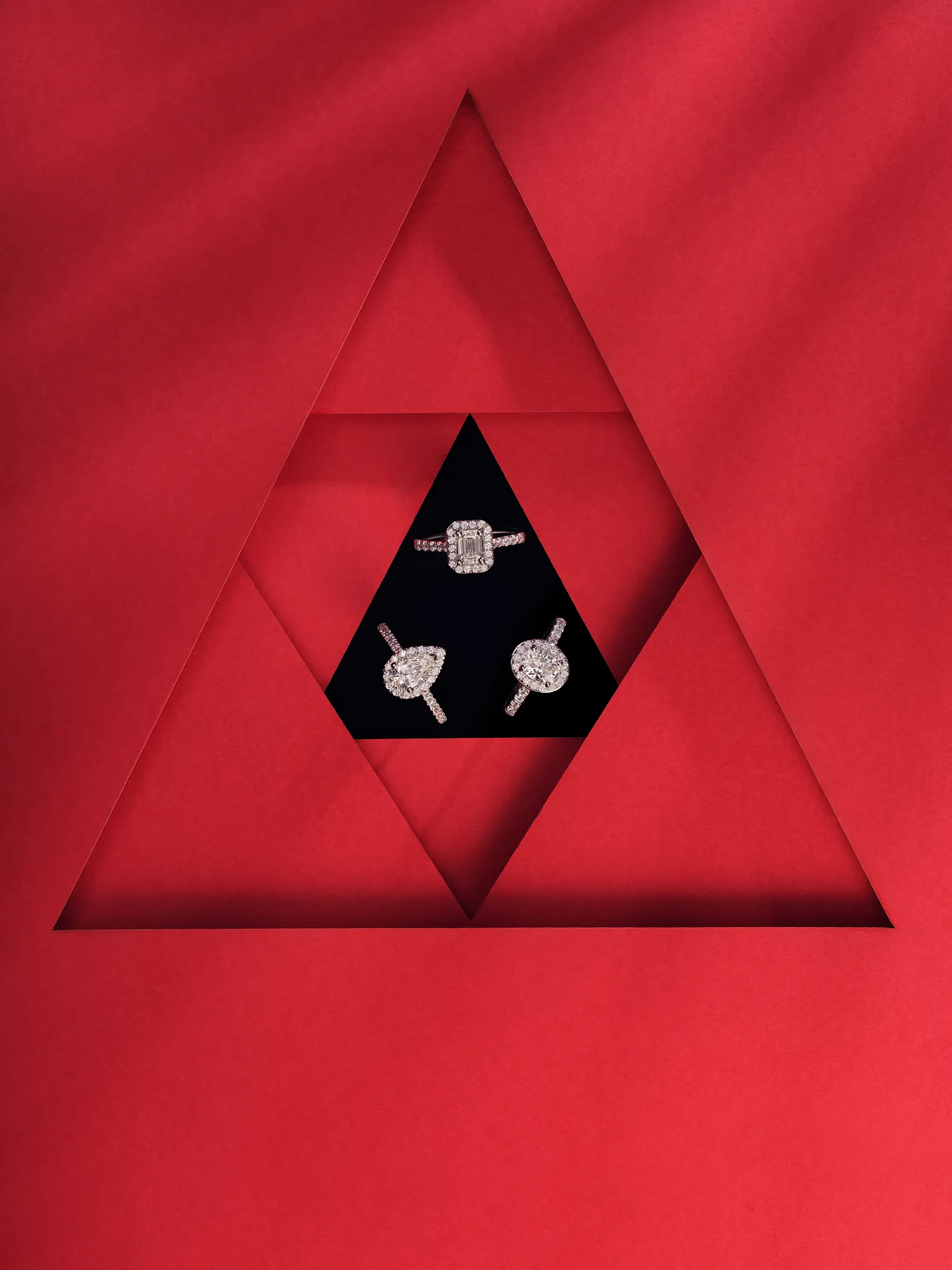 Frank Zampa Diamond Jewellery Product Red Background — product photography by Stephen Galea, Malta